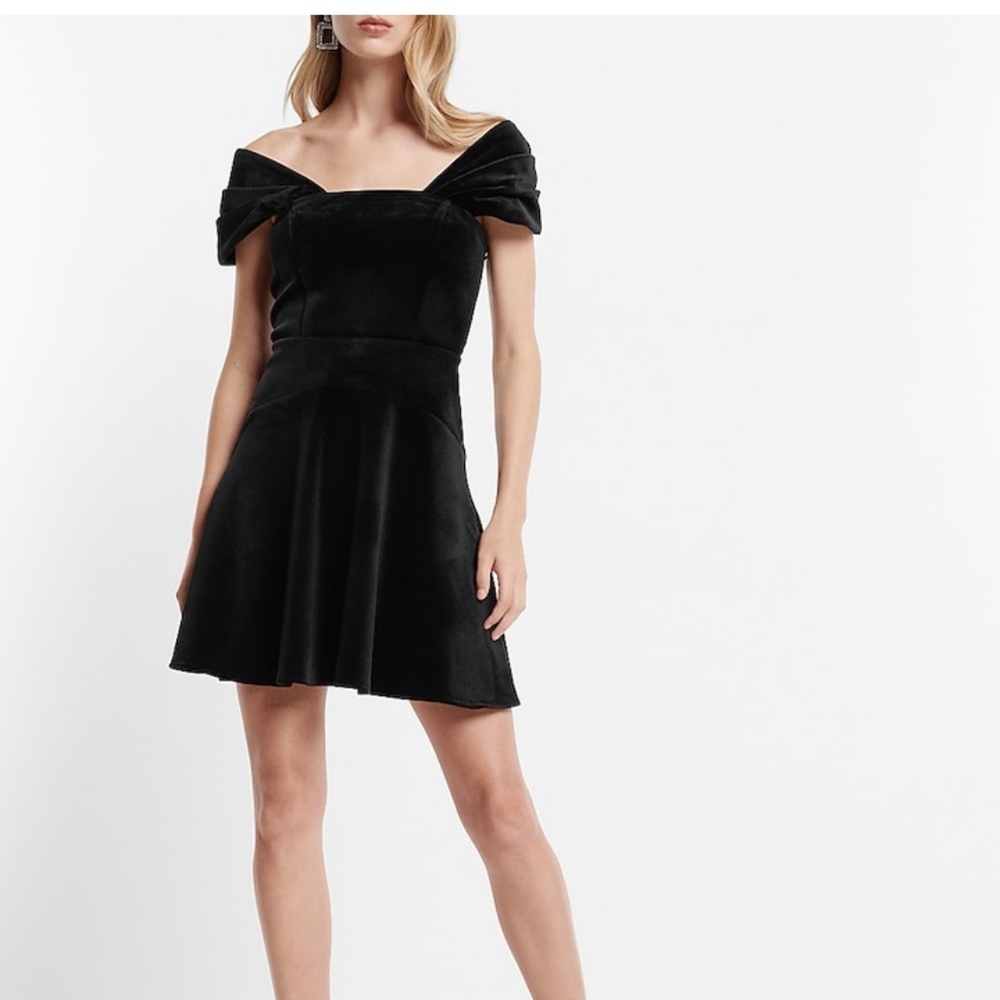 Velvet Off The Shoulder Mini Fit And Flare XL Dress from Express